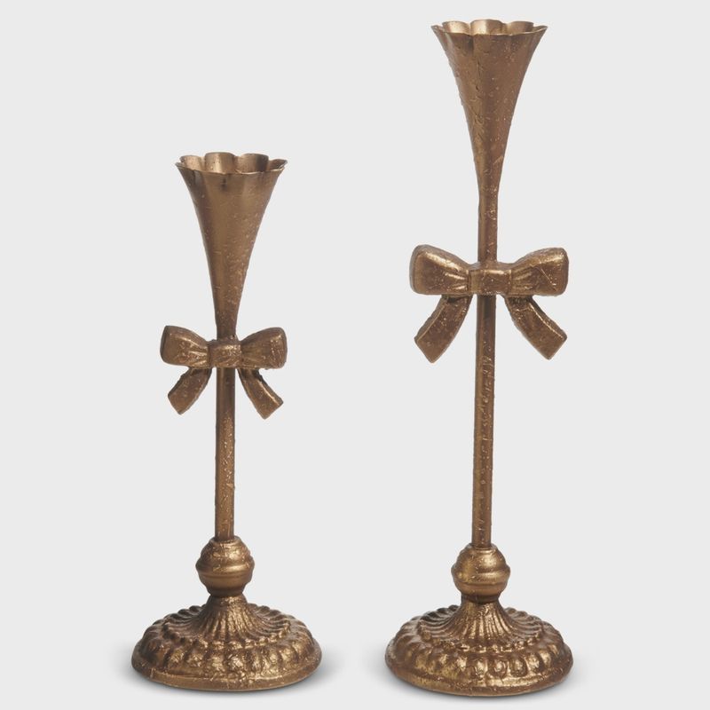 Gold Bow Candlestick Set of 2 (10", 13")