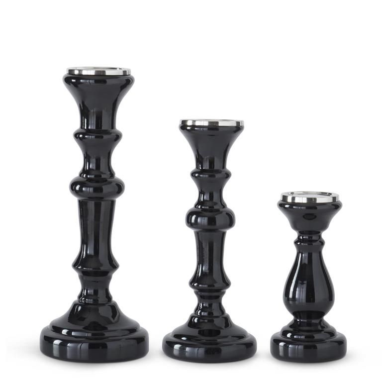 Black Glass Candleholder Set of 3 (Sm, Md, Lg)