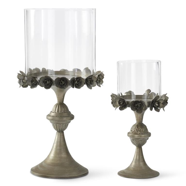 Antique Gold Floral Rim Candleholder Set of 2 (Sm, Lg)