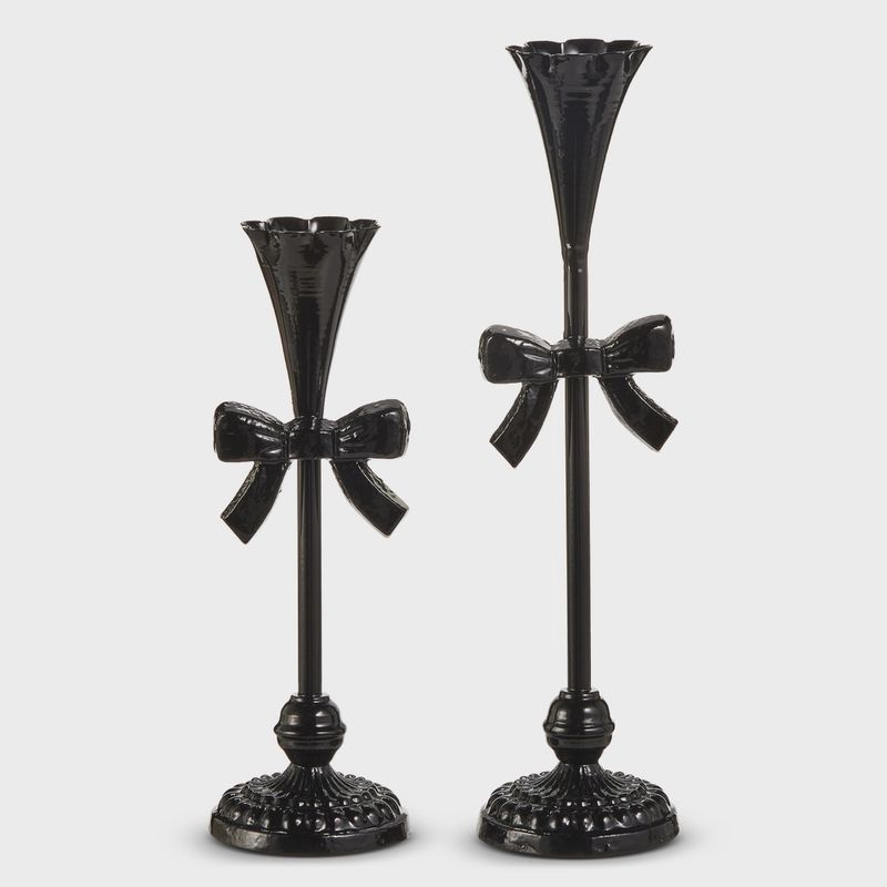 Black Bow Candlestick Set of 2 (10", 13")