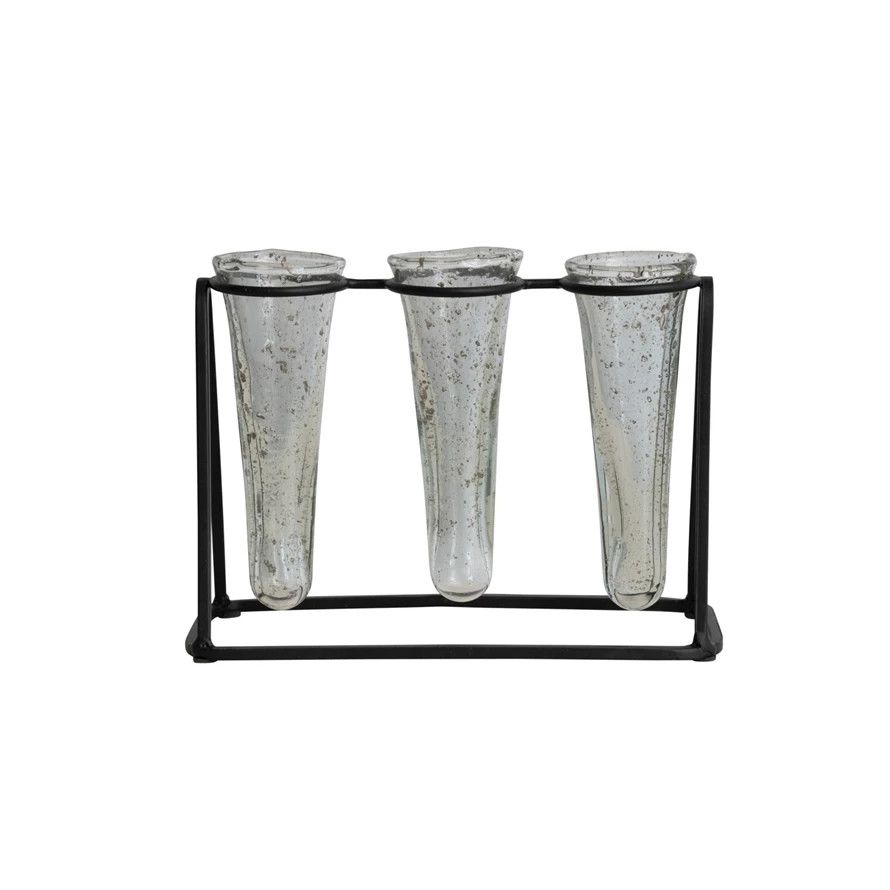 Metal Stand  w 3 Glass Vases