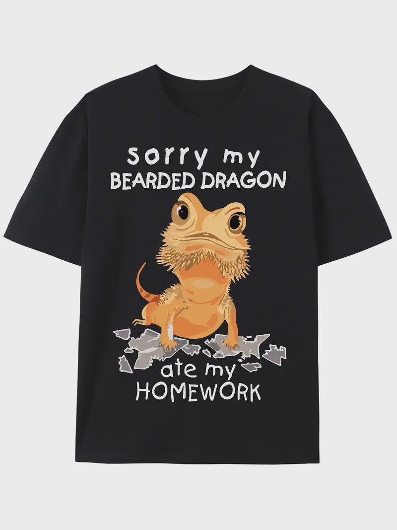 &quot;My Bearded Dragon Ate My Homework&quot; T-Shirt, Size: Small, Colour: Black