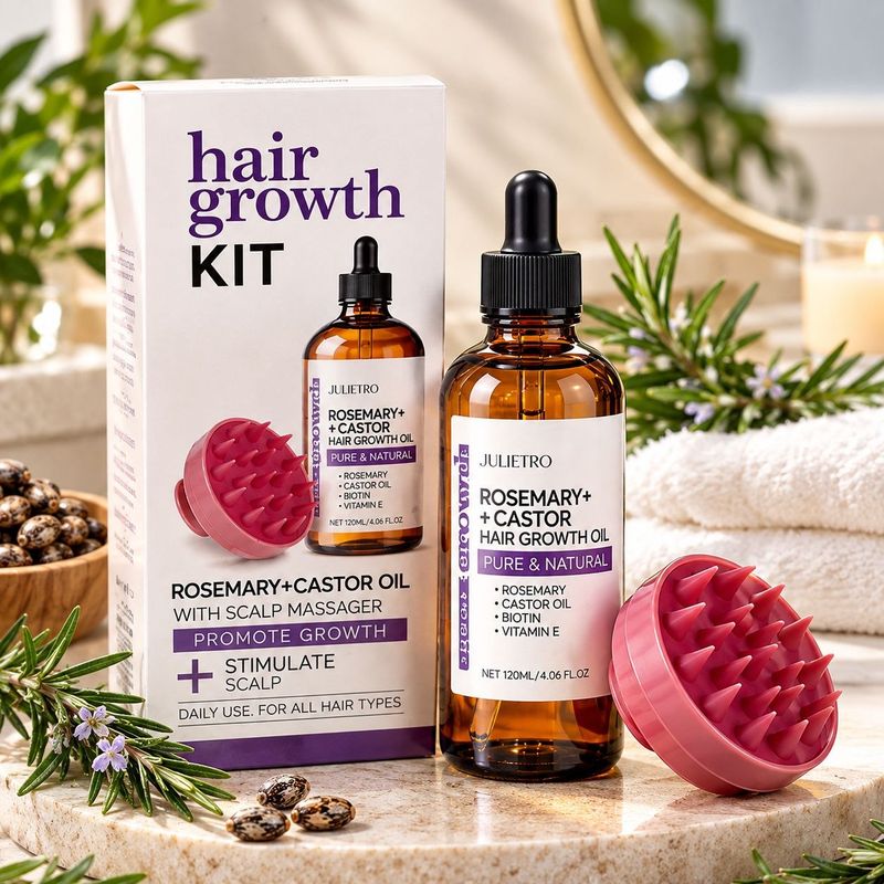 JULIETRO Hair Growth Kit Rosemary + Castor Oil with Scalp Massager 305g