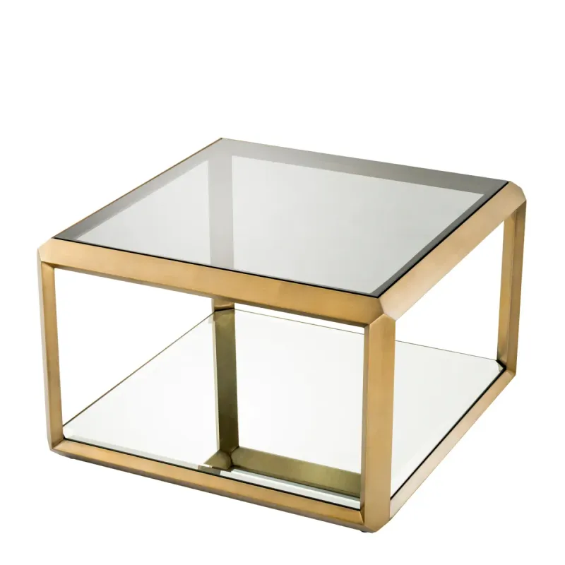 Side Table-Glass/Brass-Cube