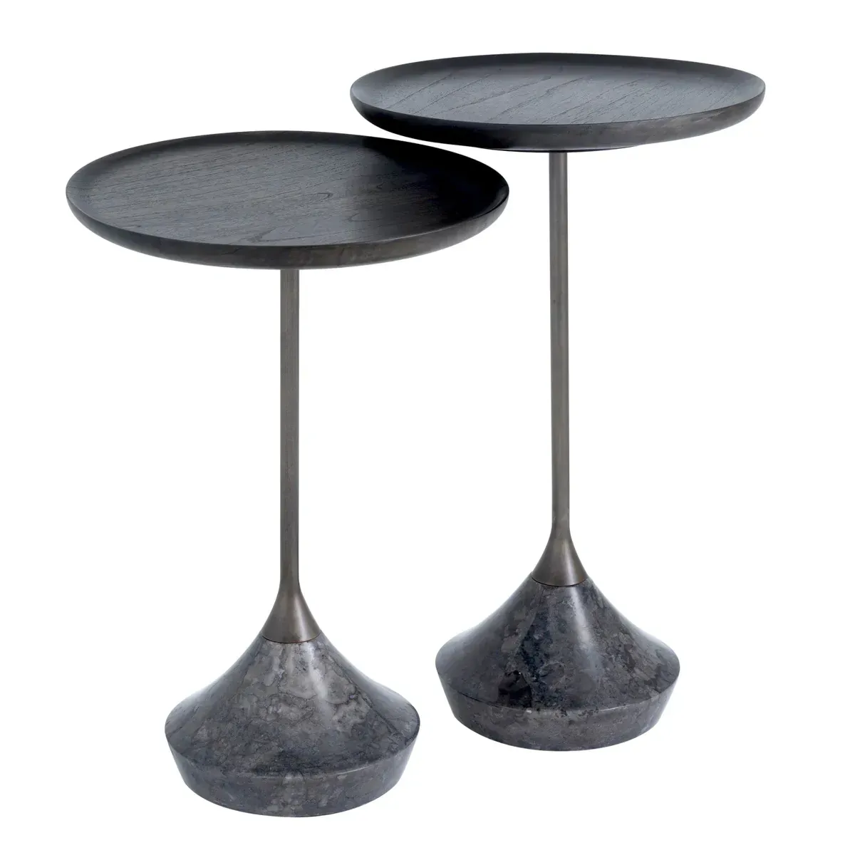 Side Table-Marble/Bronze/Wood-Round-L