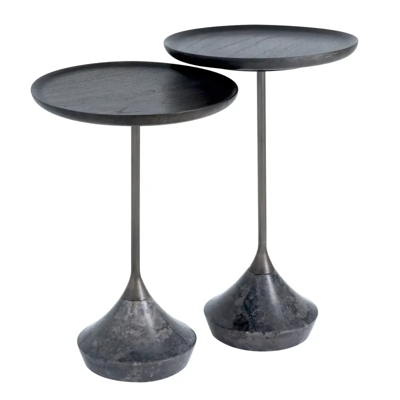 Side Table-Marble/Bronze/Wood-Round-L