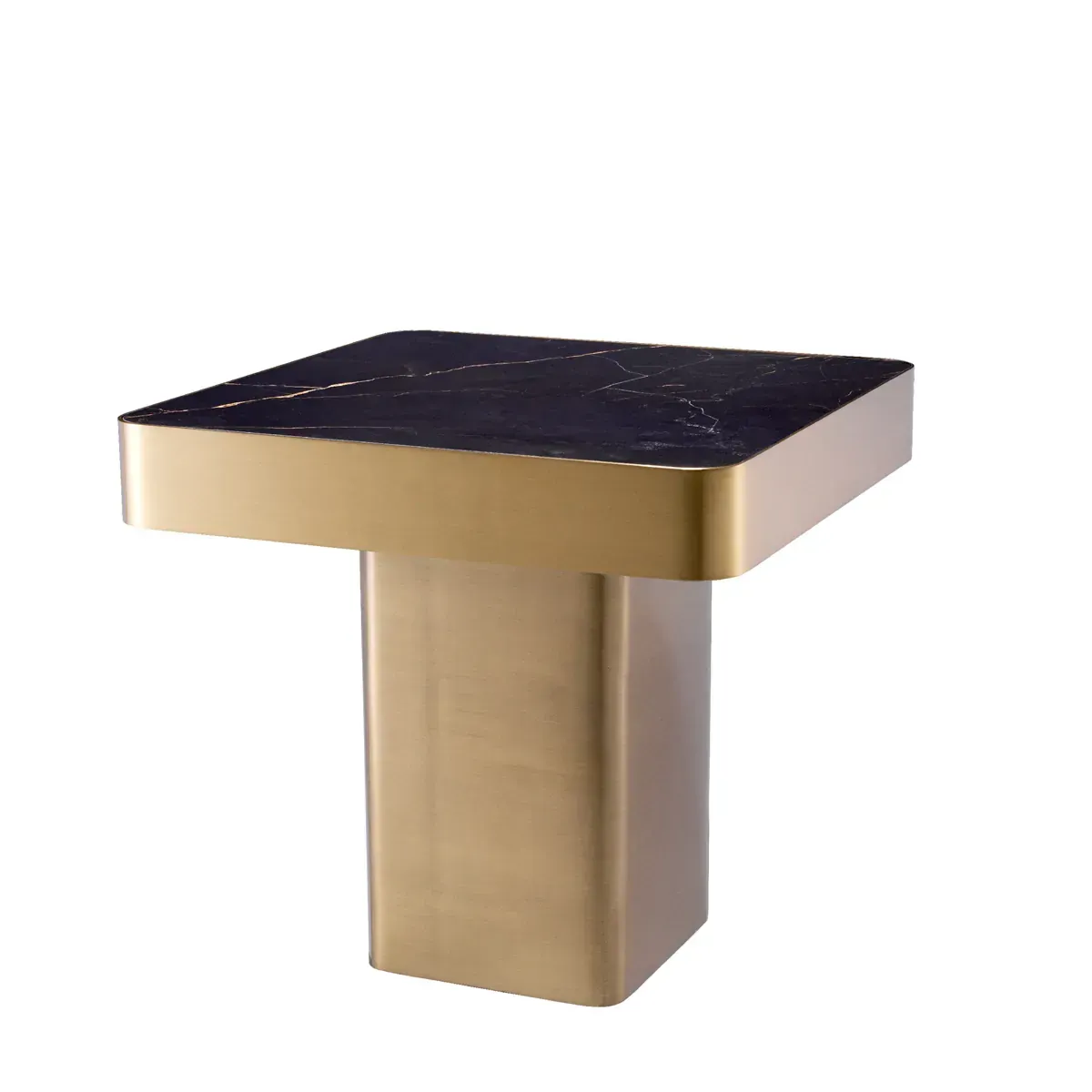Side Table-Dark Marble/Brass-Square