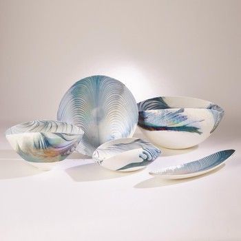 Bowl-Turquoise Feather Swirl-L