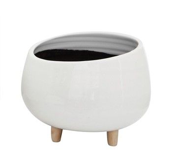 Planter-Ceramic/Wood-White