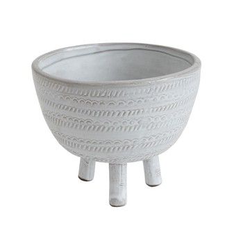Footed Pot-TerraCota-Embossed