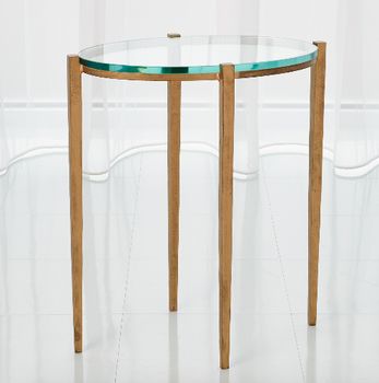 Side Table-Antique Gold/Glass-Oval