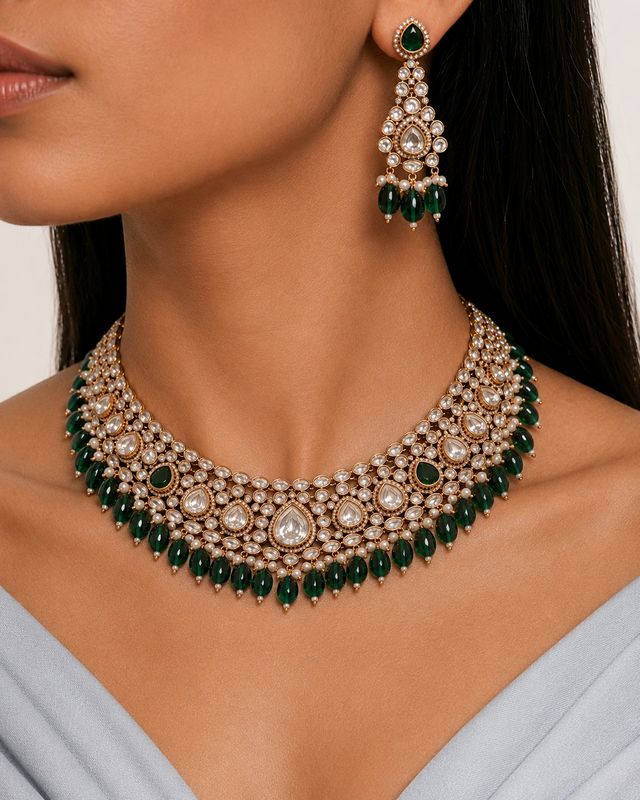 Emerald Kundan Set