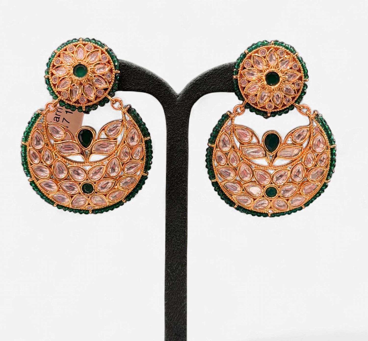 Elara Emerald Kundan Chand Earrings
