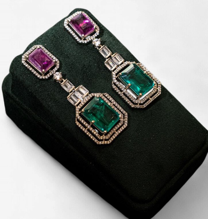 Aria Dual Stone Drop Earrings