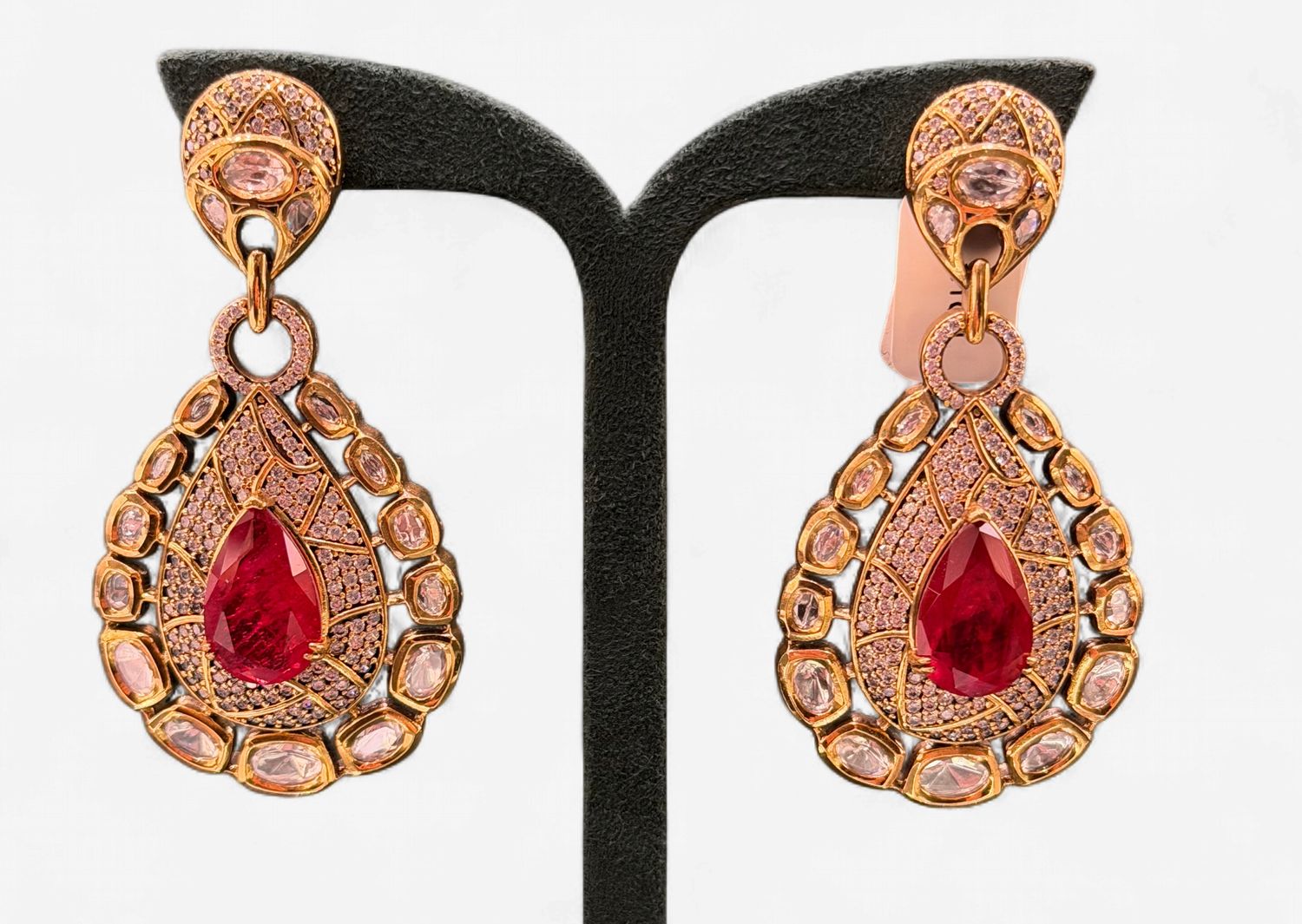 Ravina Ruby Teardrop Statement Earrings