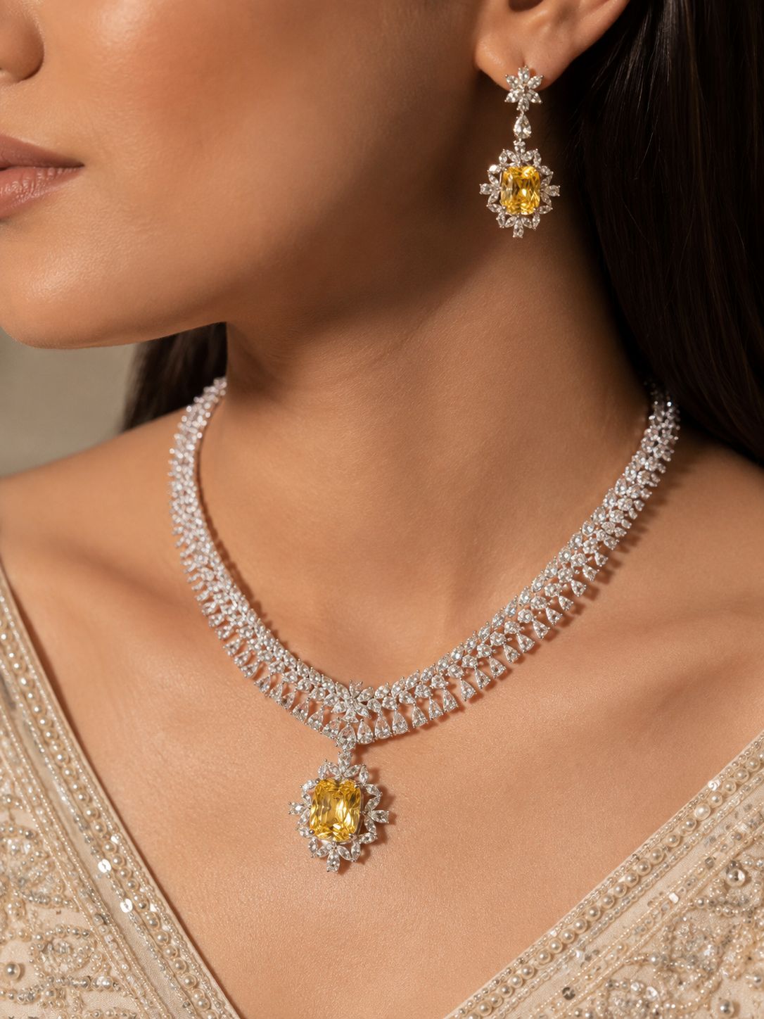 Aurelia Golden American Diamond Necklace Set