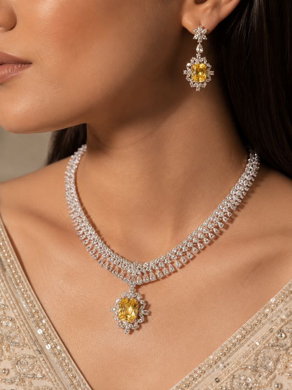 Aurelia Golden American Diamond Necklace Set