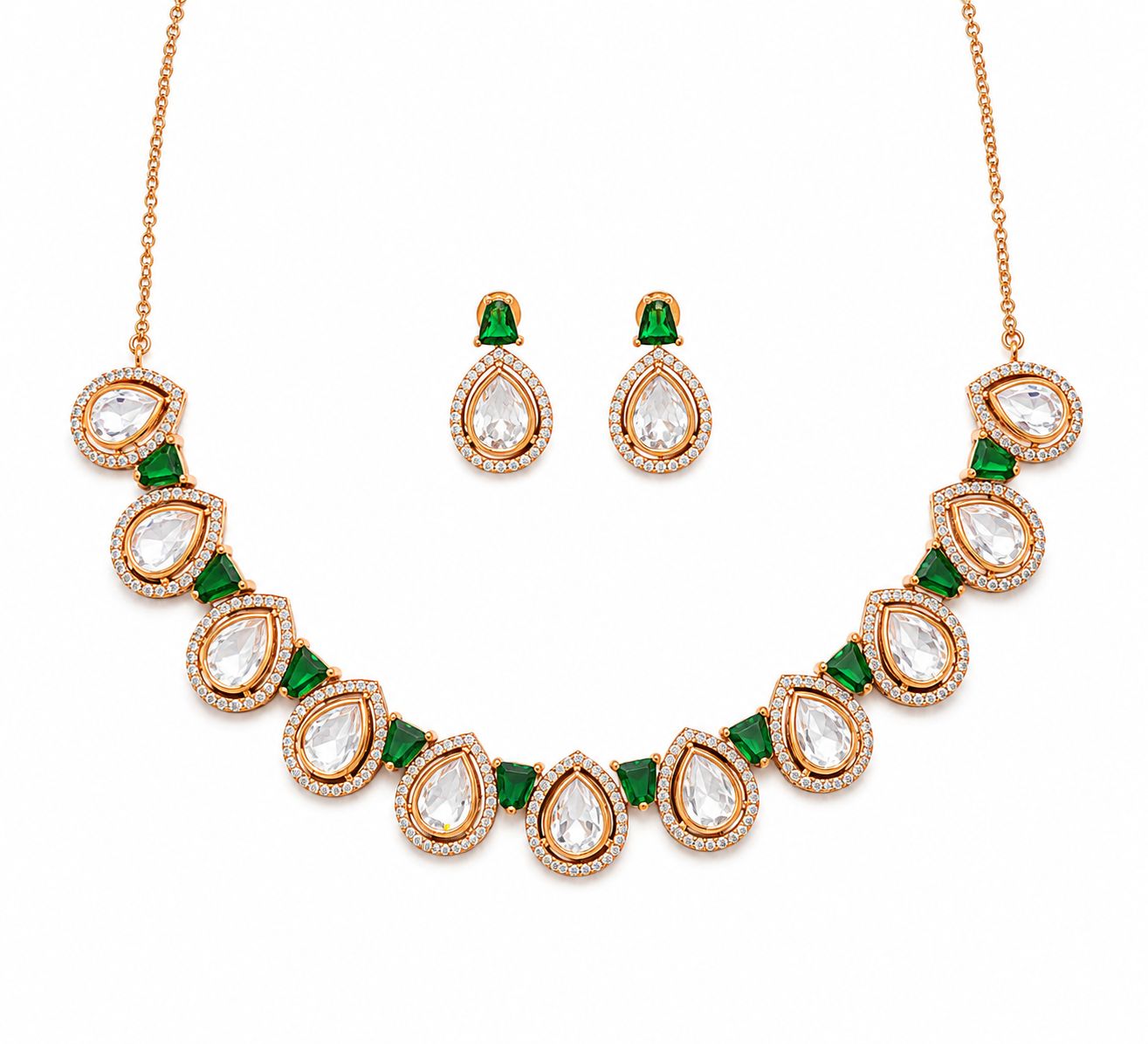 Emerald Teardrop Necklace Set