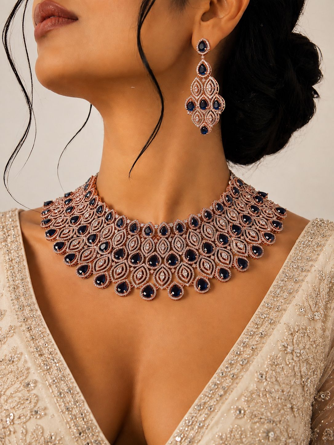 Aurelia Sapphire Rose Gold Necklace Set