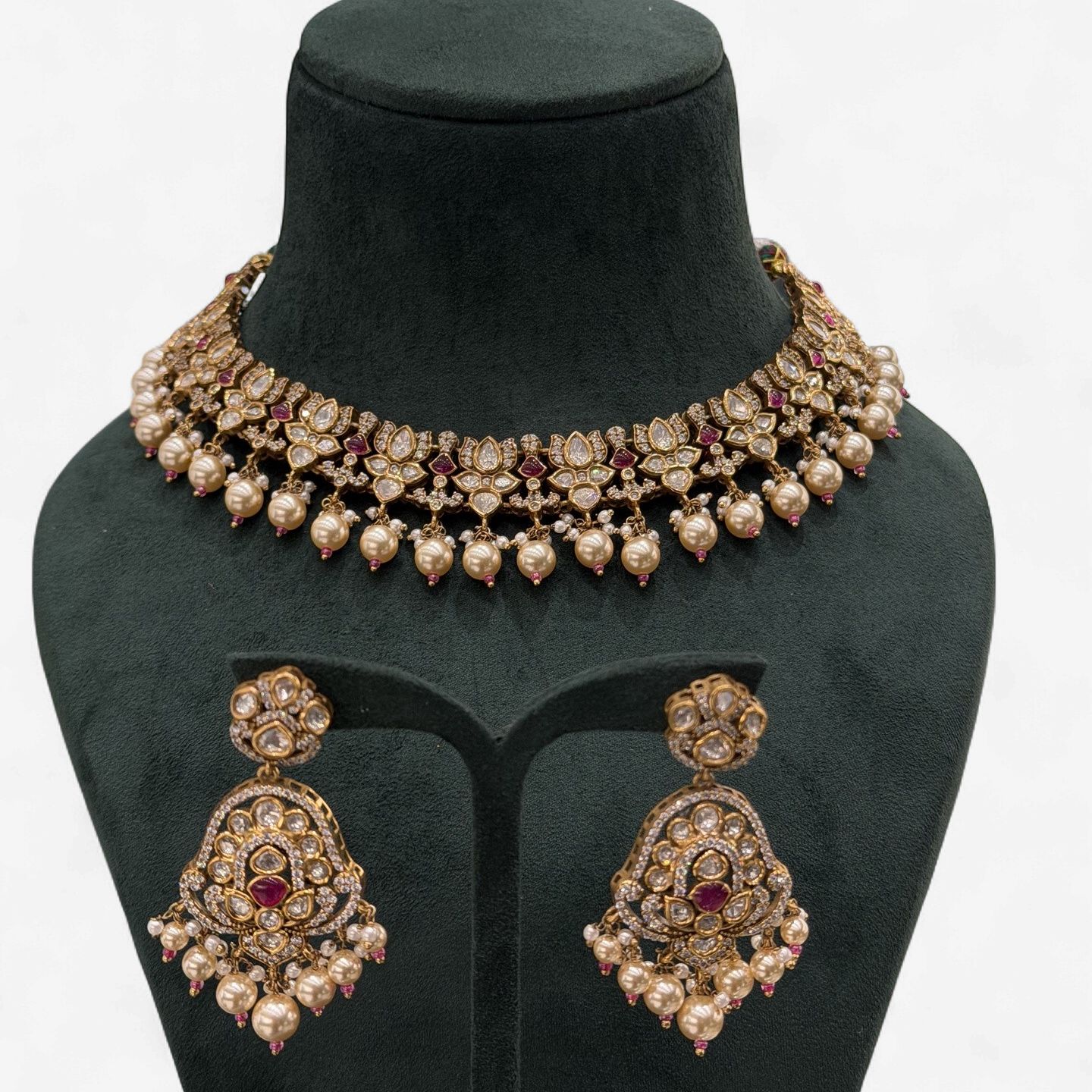 Meher Polki Kundan Set, Colour: Pink