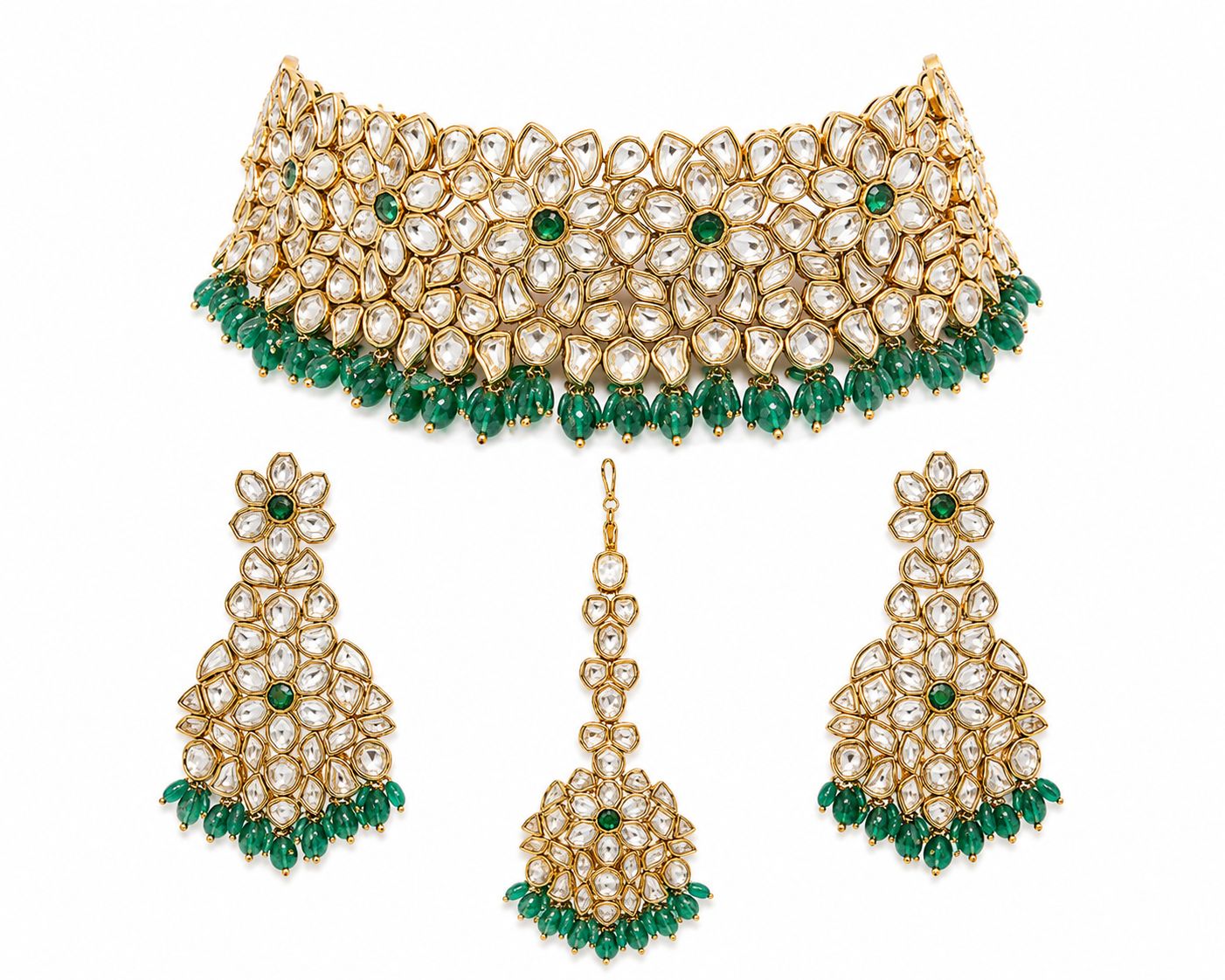 Zayra Emerald Kundan Choker Set
