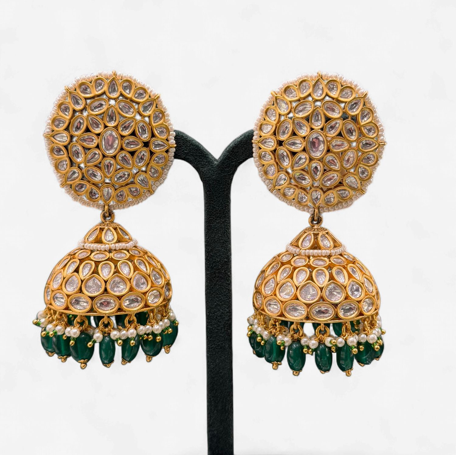 Zivara Emerald Jhumki Kundan Earrings