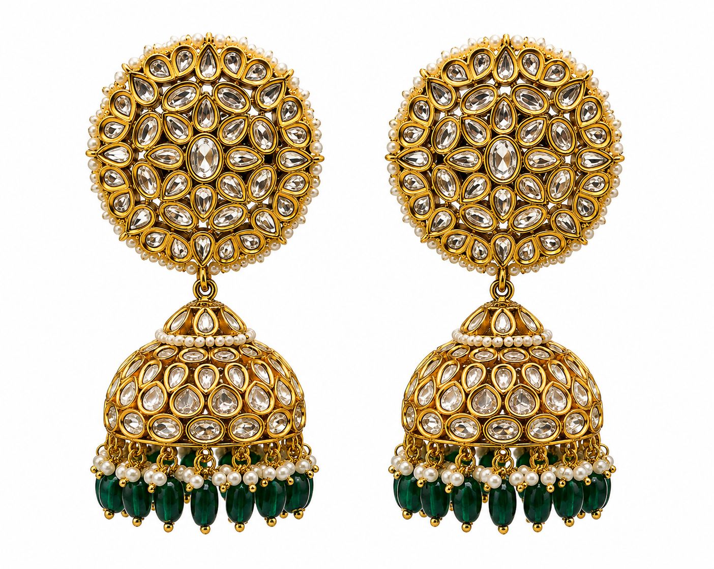 Zivara Emerald Jhumki Kundan Earrings