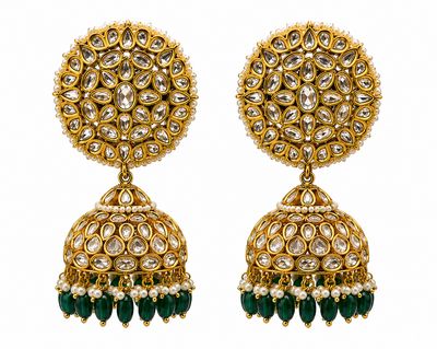Zivara Emerald Jhumki Kundan Earrings