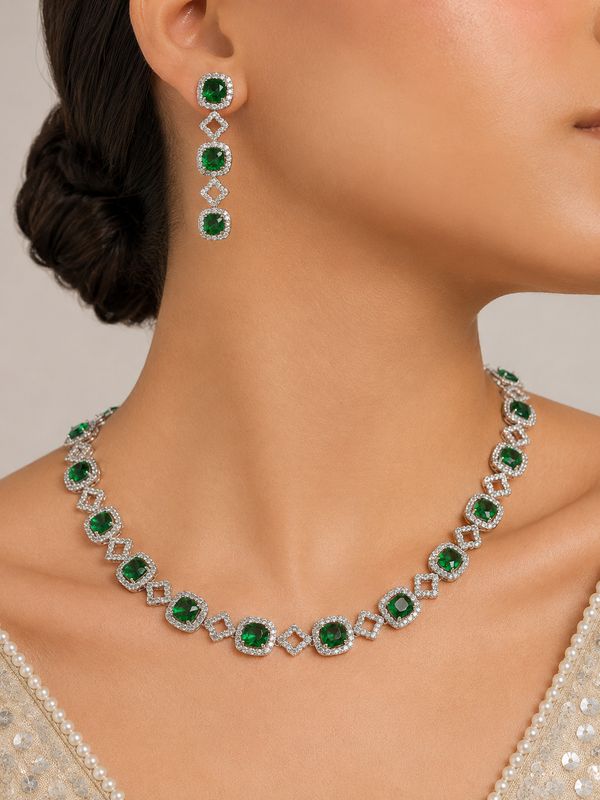 Emerald American Diamond Necklace Set
