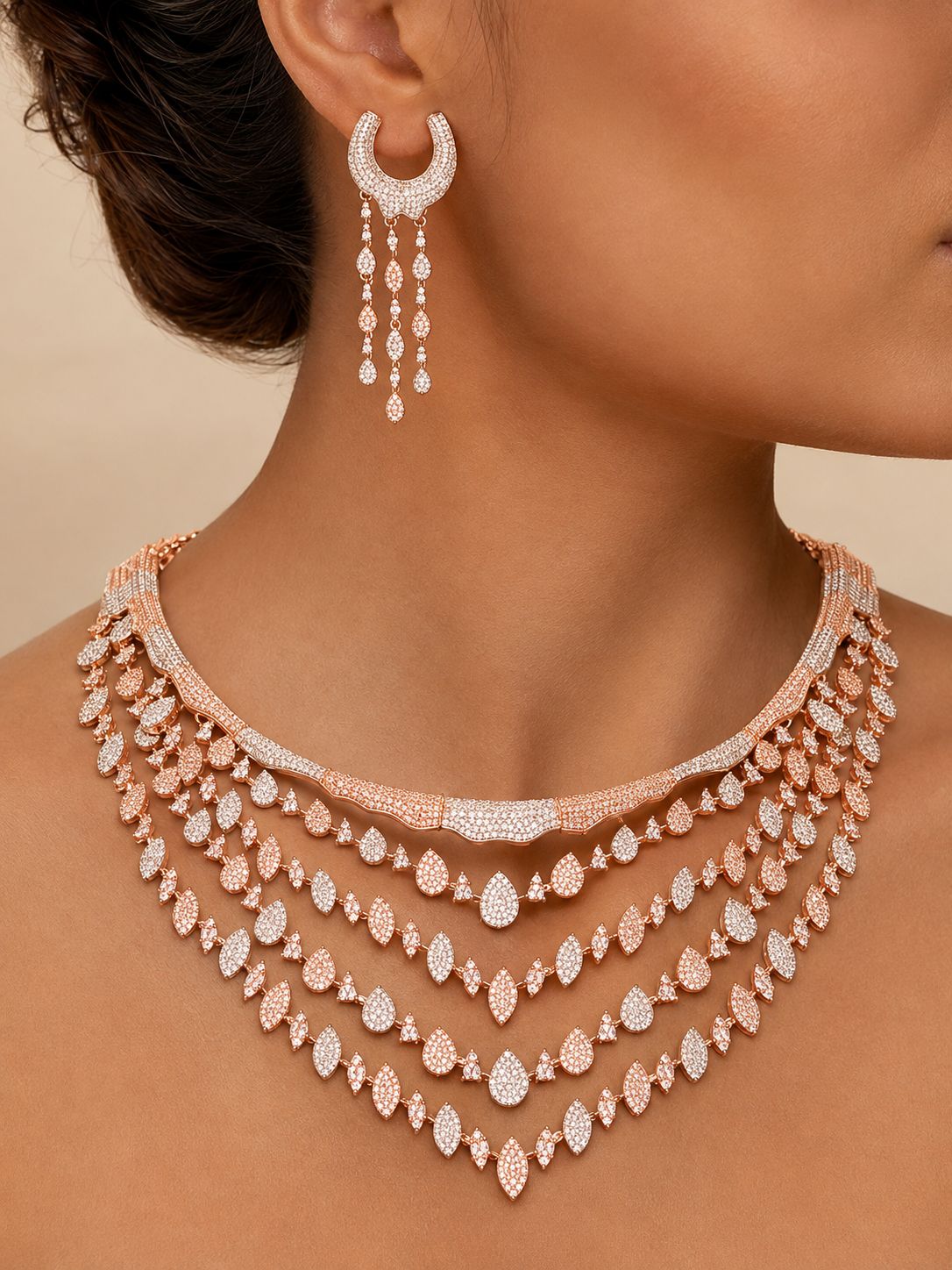 Zareya American Diamond Layered Necklace Set