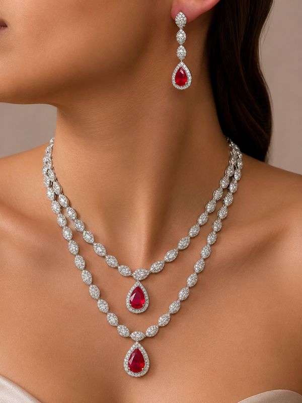 Samaira Ruby American Diamond Necklace Set