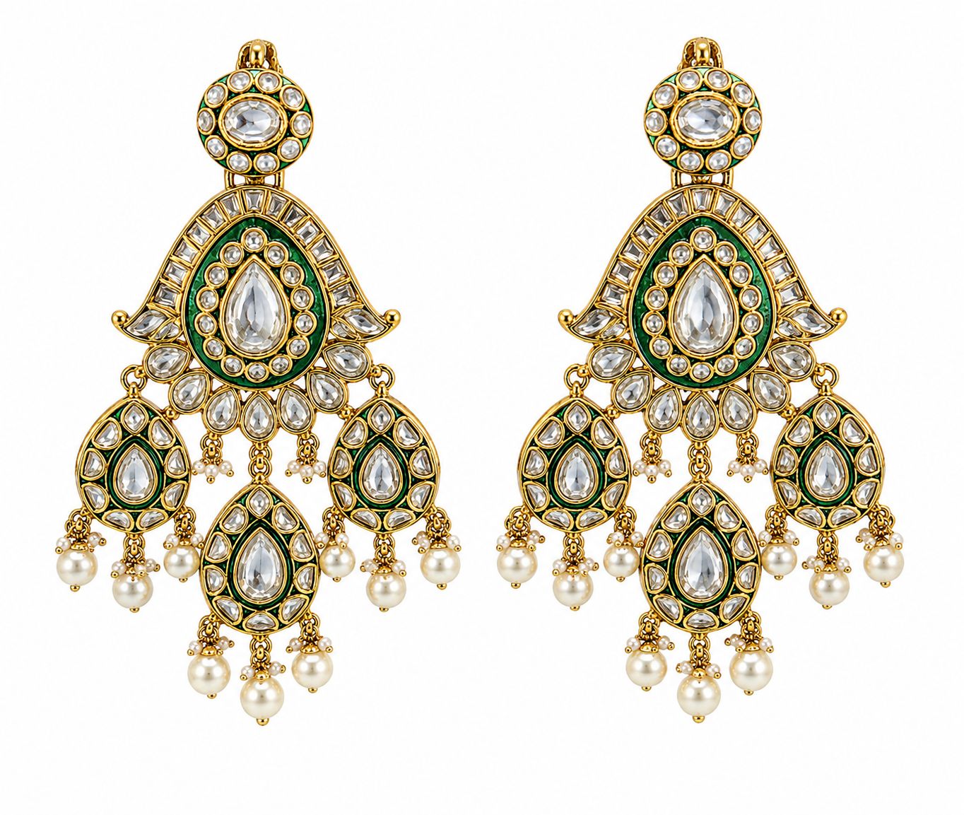 Zareefa Emerald Kundan Chand Earrings