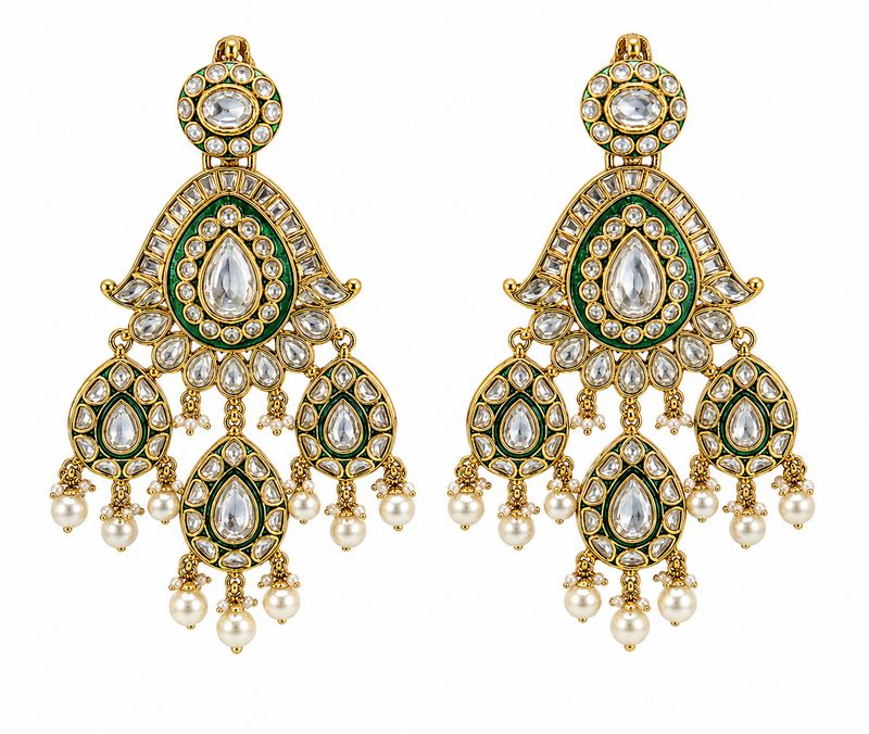 Zareefa Emerald Kundan Chand Earrings