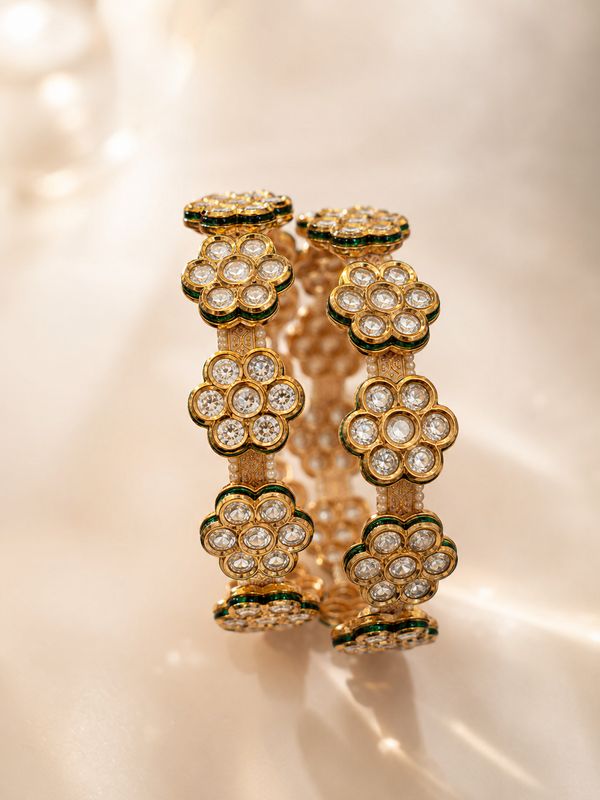 Vihana Kundan &amp; Meenakari Floral Bangles