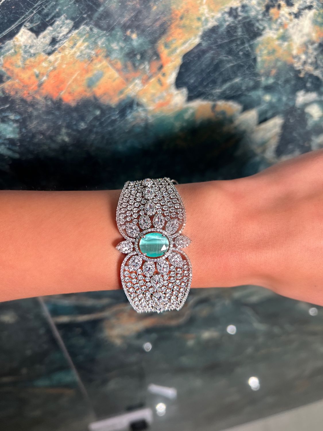 Luxe Radiance Bracelet, Colour: Silver &amp; Jade