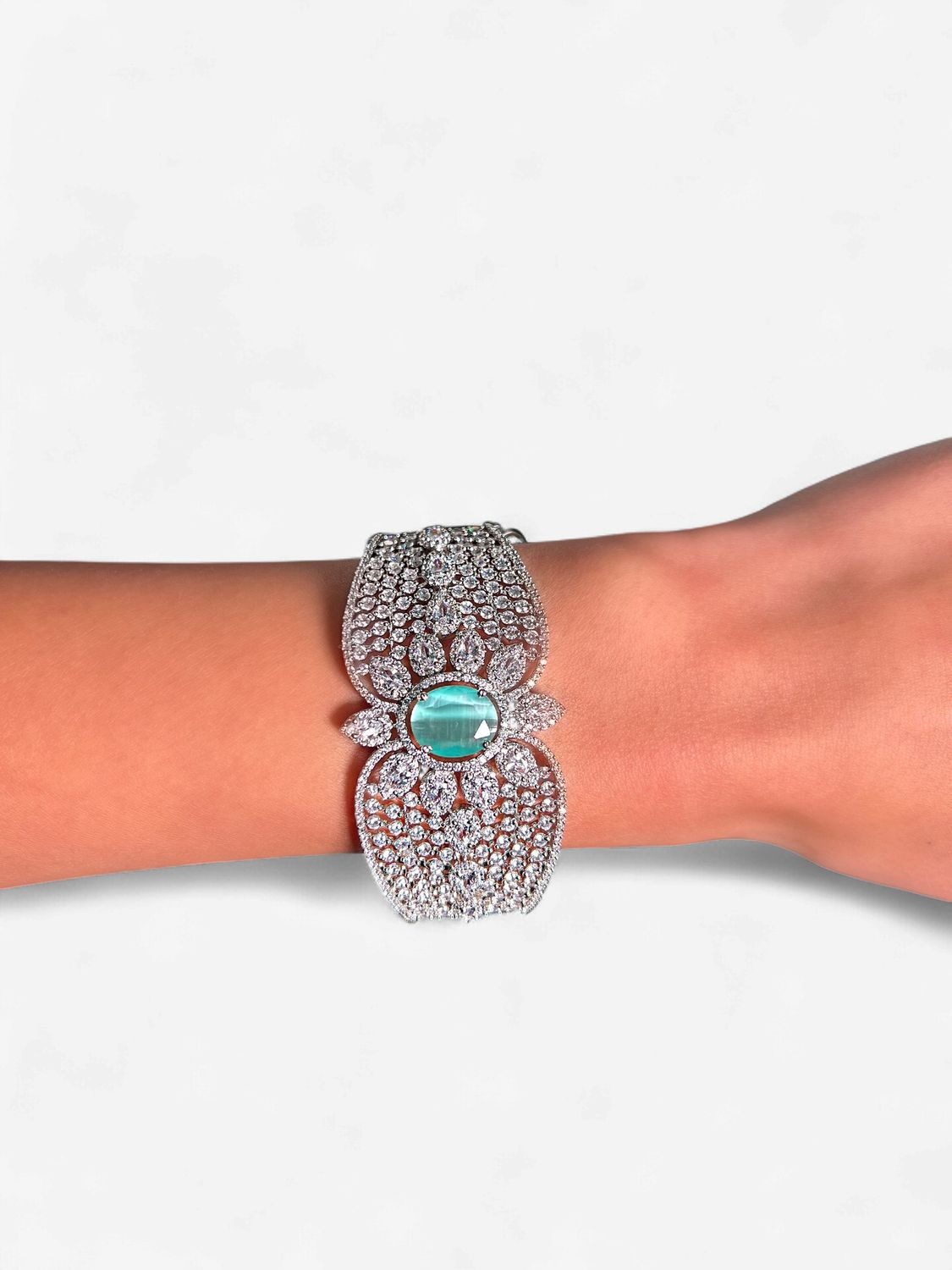 Luxe Radiance Bracelet, Colour: Silver &amp; Jade