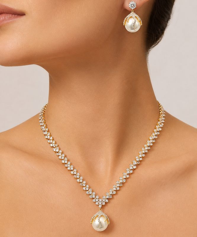 Seraya Pearl American Diamond Necklace Set