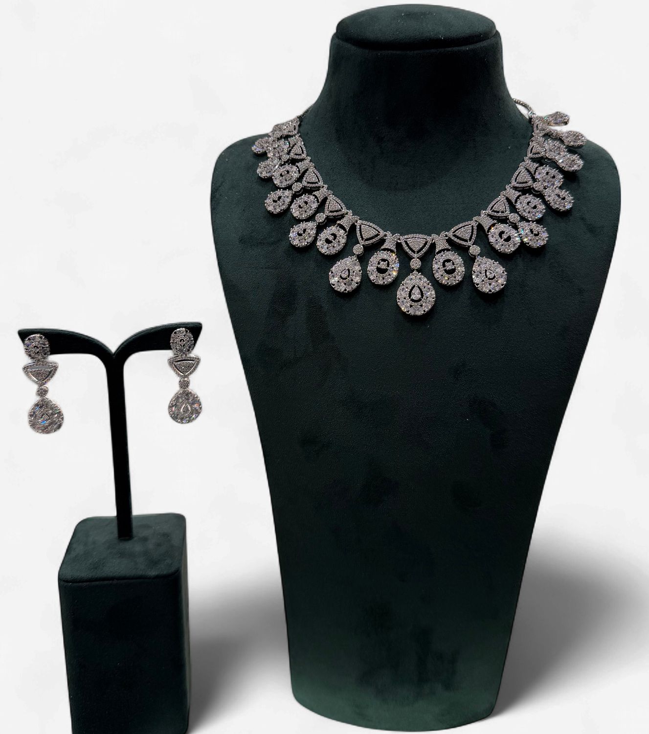 Elora CZ Drop Necklace Set, Colour: White