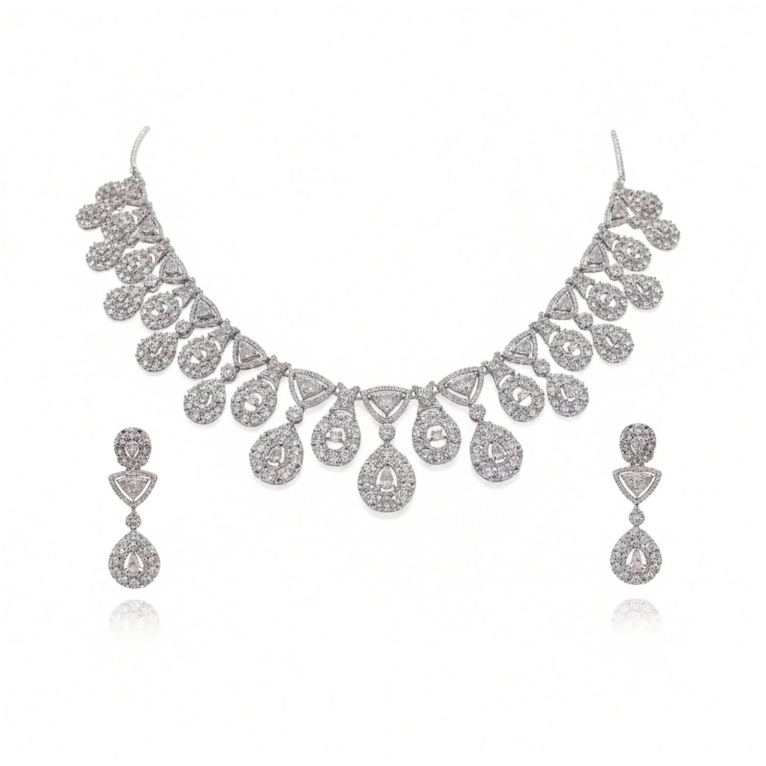 Elora CZ Drop Necklace Set, Colour: White