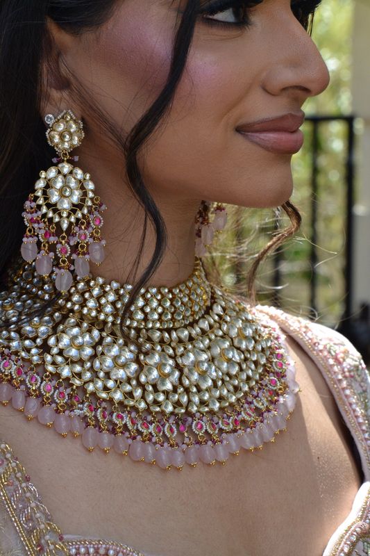 Noor Mahal Bridal Set – Pink Kundan Bridal Jewellery Set with Tikka