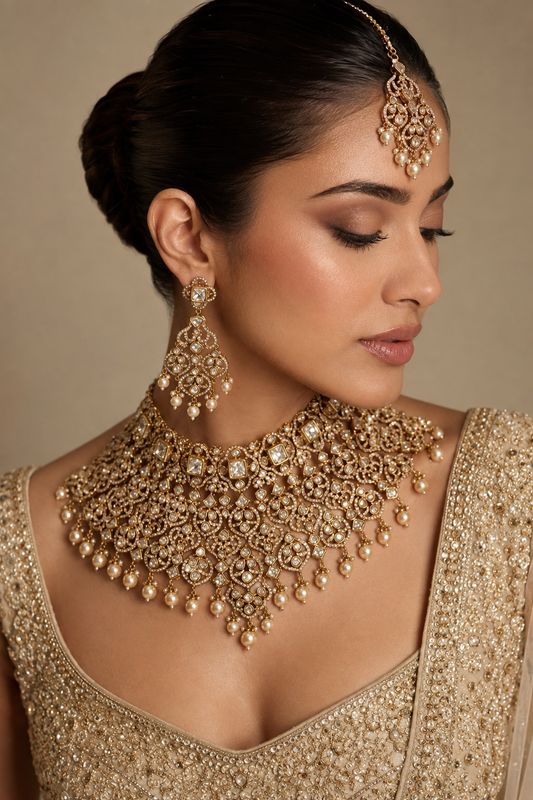 Aiza Kundan &amp; Pearl Bridal Set