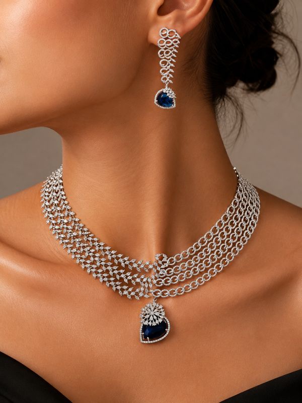 Suhani Sapphire American Diamond Necklace Set
