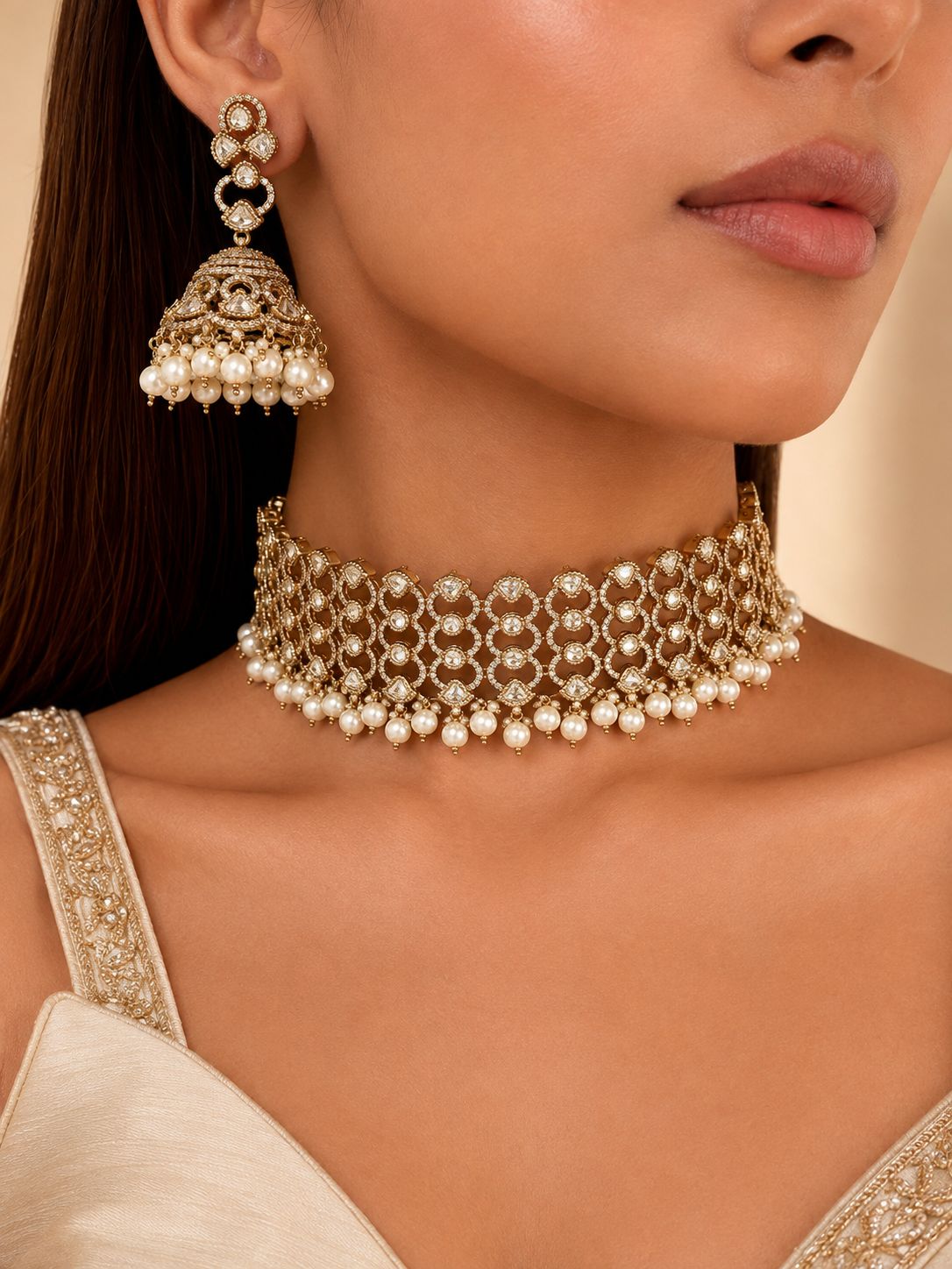Aaraya Polki &amp; Pearl Choker Set