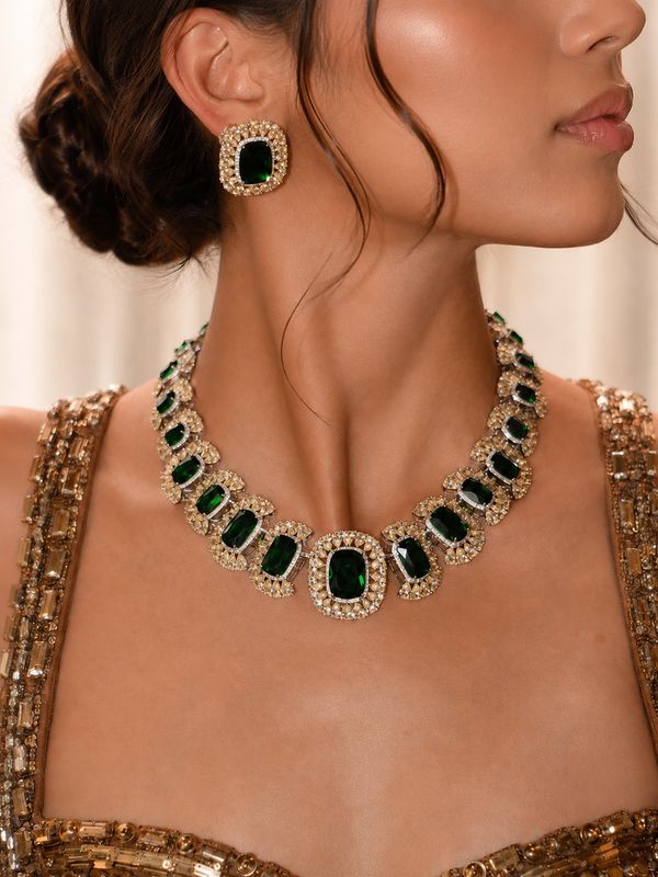 Zoya Emerald American Diamond Necklace Set