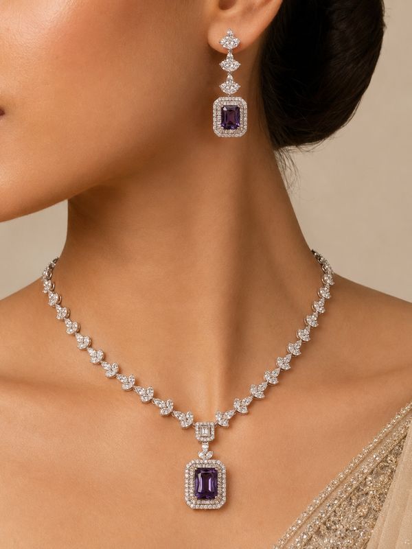 Inaya Violet American Diamond Necklace Set