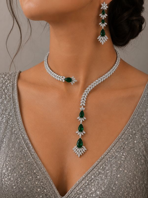 Emerald Drop Necklace Set