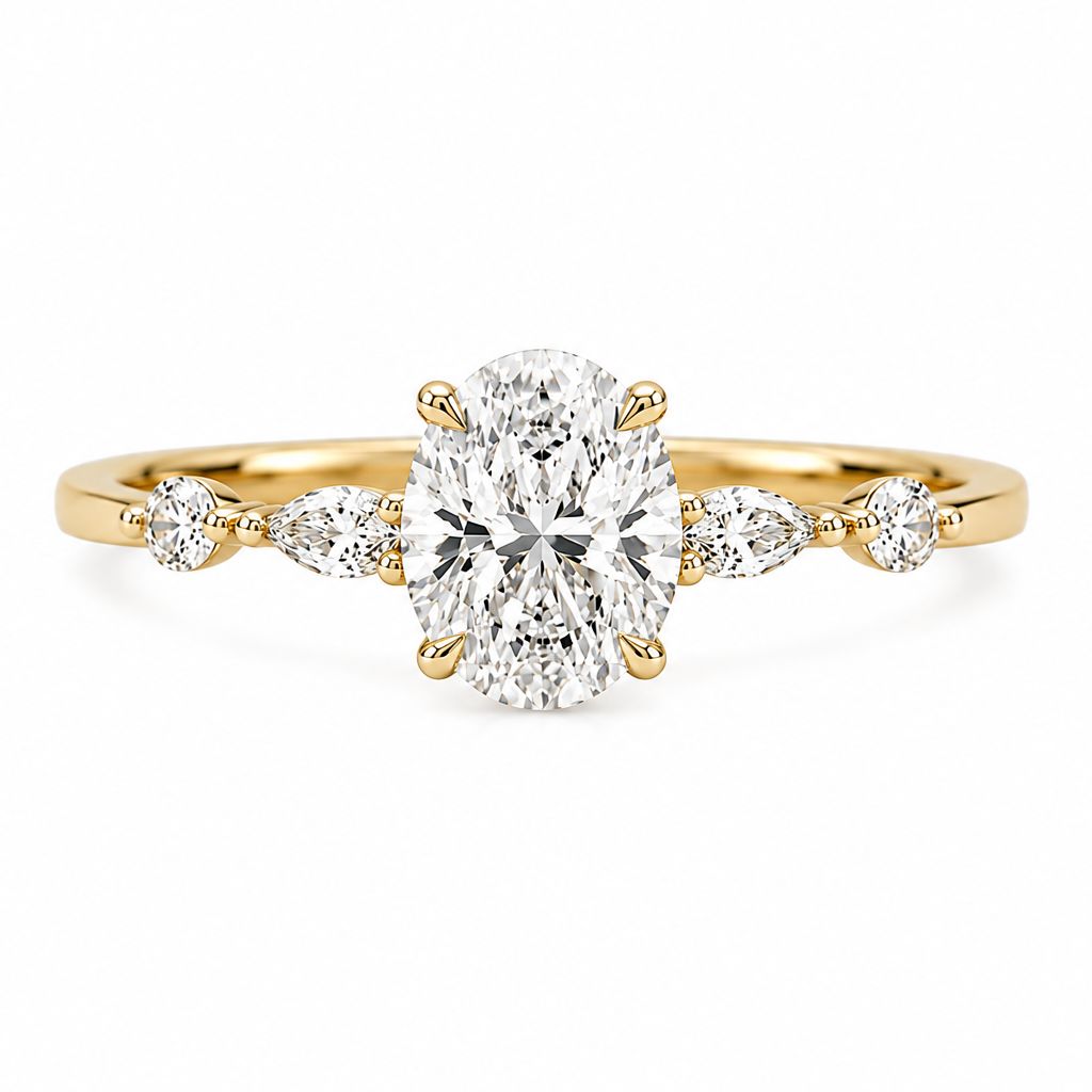 3.00ct Oval Lab Diamond Engagement Ring with Marquise Diamond Band