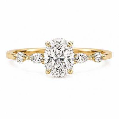 3.00ct Oval Lab Diamond Engagement Ring with Marquise Diamond Band