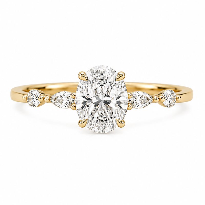 3.00ct Oval Lab Diamond Engagement Ring with Marquise Diamond Band