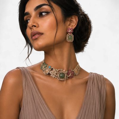 Navratan Enchanted Garden Statement Necklace Set